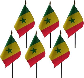Senegal - 6x - mini vlaggetje van 10 x 15 cm op stokje - Landen vlag - H27 cm