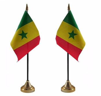 Senegal tafelvlaggetjes - 2x stuks - 10 x 15 cm - met gouden standaard - H27 cm - versiering