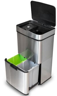 Sensor Prullenbak 64 Liter - Afvalemmer keuken - Afvalbak afvalscheiding - RVS - 40+2x12+8L - Zilver Zilverkleurig