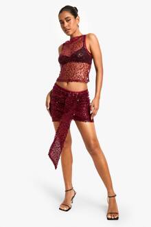 Sequin Drape Mini Rok, Malbec - 44