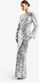 Sequin Scoop Back Maxi Jurk, Silver - 36