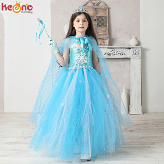 Sequins Kids Elsa Tutu Dress for Girls Ice Snow Queen Costume Princess Girls Halloween Birthday Party Ball Gown Dress with Cape