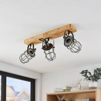Serima plafondlamp met drie kooikappen donkergrijs, hout licht