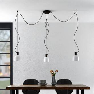 Serina hanglamp, 3-lamps, glas wit wit, zwart