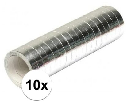 Serpentine rol - 10x - metallic zilver - 4 meter - papier/folie - feest