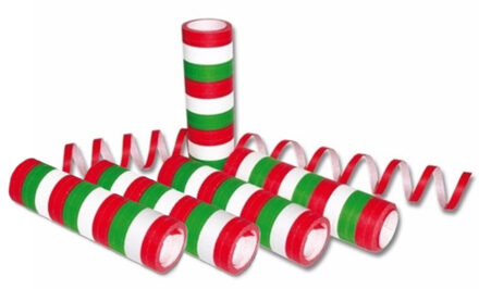 Serpentine rollen groen/rood/wit - 5x - papier - 400 cm - Italiaanse kleuren