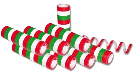 Serpentine rollen groen/rood/wit - 8x - papier - 400 cm - Italiaanse kleuren