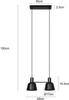 Servan hanglamp, zwart, 2-lamps mat zwart
