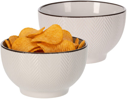 Serveer/chips schaaltje Fishbone - 2x - beige - 14 x 8 cm - keramiek - kommetjes - 680 ml