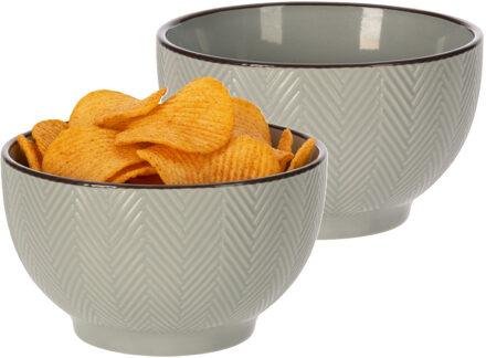 Serveer/chips schaaltje Fishbone - 2x - lichtgrijs - 14 x 8 cm - keramiek - kommetjes - 680 ml