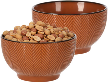 Serveer/chips schaaltje Fishbone - 2x - terra - 14 x 8 cm - keramiek - kommetjes - 680 ml