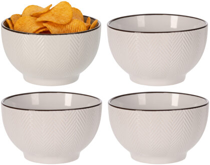 Serveer/chips schaaltje Fishbone - 4x - beige - 14 x 8 cm - keramiek - kommetjes - 680 ml