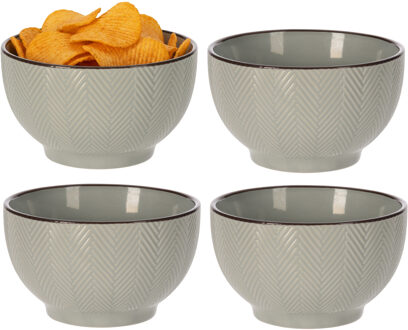 Serveer/chips schaaltje Fishbone - 4x - lichtgrijs - 14 x 8 cm - keramiek - kommetjes - 680 ml