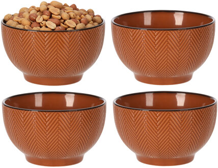 Serveer/chips schaaltje Fishbone - 4x - terra - 14 x 8 cm - keramiek - kommetjes - 680 ml