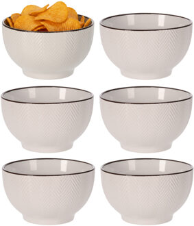 Serveer/chips schaaltje Fishbone - 6x - beige - 14 x 8 cm - keramiek - kommetjes - 680 ml