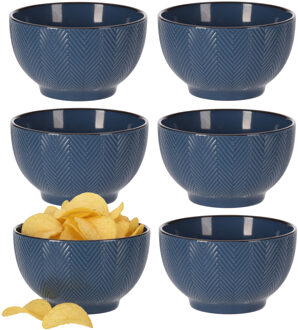 Serveer/chips schaaltje Fishbone - 6x - blauw - 14 x 8 cm - keramiek - kommetjes - 680 ml