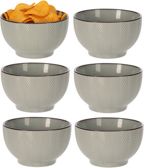 Serveer/chips schaaltje Fishbone - 6x - lichtgrijs - 14 x 8 cm - keramiek - kommetjes - 680 ml