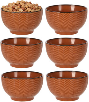 Serveer/chips schaaltje Fishbone - 6x - terra - 14 x 8 cm - keramiek - kommetjes - 680 ml