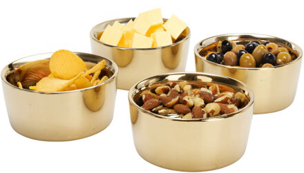 Serveer/chips schaaltjes - 4x stuks - aardewerk/gres - metallic goud - 9 x 18 cm