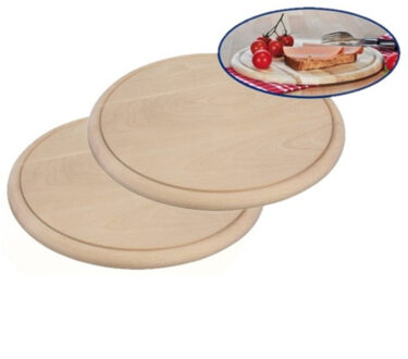 Serveer plank - 2x - rond - 28 cm - hout - ham plankje - broodplank - hapjes serveerplanken