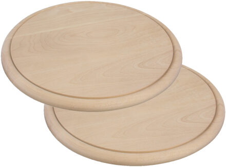 Serveer plank - Set van 2x stuks - D25 cm - hout - rond - ham plankje - broodplank