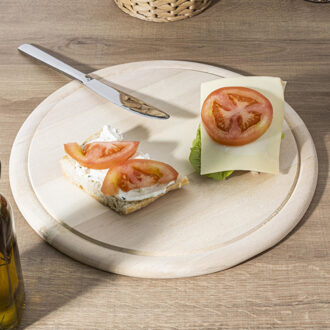 Serveer plank - Set van 5x stuks - rond - 28 cm - hout - ham plankje - broodplank - hapjes serveerpl