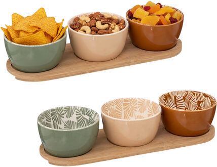 Serveerplank 2x - met 6x schaaltjes - tapas en saus schaaltjes