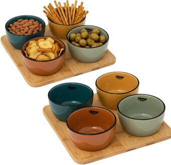 Serveerplank 2x - met 8x schaaltjes - tapas en saus schaaltjes