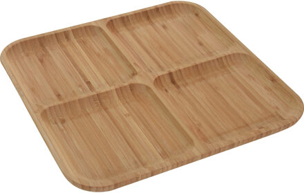 Serveerplank - 4x - bord - 4-vaks - bamboe hout - 30 cm - keuken / kookbenodigdheden