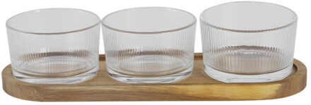 Serveerplank - acacia hout - 28 x 10 cm - incl 3 schaaltjes - tapasplank