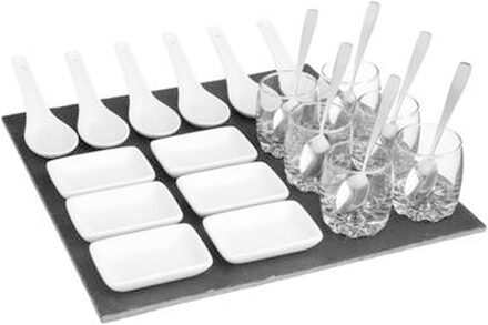 Serveerplank/amuse/aperitief hapjes - leisteen/porselein - wit - voor 6x personen - 25-delig