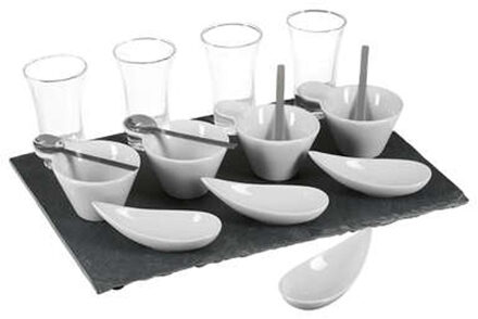 Serveerplank/amuse hapjes - leisteen/porselein - wit - 17-delig