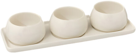 Serveerplank hapjes / nootjes - wit - met 3x schaaltjes - tapas en saus schaaltjes