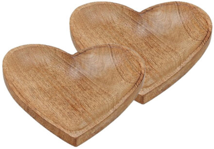 Serveerplank hart vorm - Set van 2x stuks - 20 cm - mangohout - dienblad - serveren - dienbladen