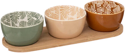 Serveerplank voor hapjes / nootjes - met 3x schaaltjes - tapas en saus schaaltjes