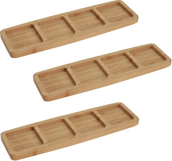 Serveerplanken/borden 4 vaks - 3x - bamboe hout - L33 x B10 cm - keuken