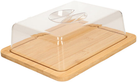 serveerplankje met stolp - hout - met deksel - 24.5 x 19.5 cm - kaasplank/taartplank