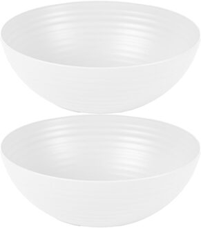 Serveerschaal - 2x - saladeschaal - D25 x H10.5 cm - kunststof - ivoor wit - 3500 ml