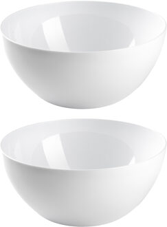 Serveerschaal - 2x stuks - saladeschaal - D23 x H10 cm - kunststof - wit - 3000 ml - 3 liter - keuke