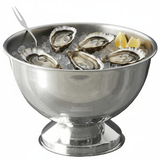 Serveerschaal - oesters/zeevruchten - op voet - zilver - rvs - 40 x 24 cm