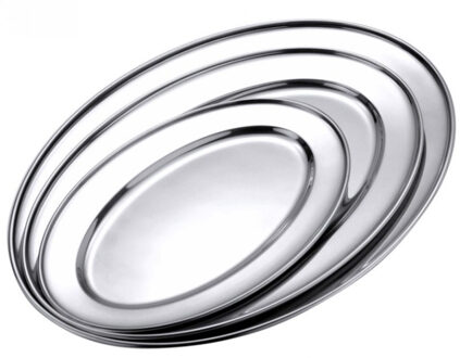 Serveerschaal - RVS - ovaal - 35 cm - platte barbecueschaal - saladeschaal - tapasschaal Zilver