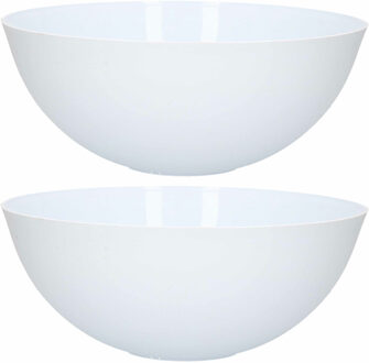 Serveerschaal / saladeschaal - 2x - D25 cm - kunststof - mat wit - 2,5 liter