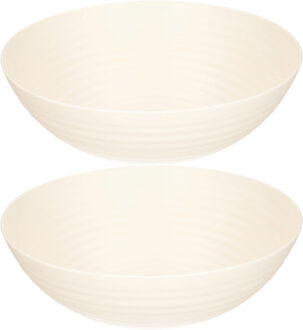 Serveerschaal/saladeschaal - 2x - D27 x H9 cm - kunststof - ivoor wit