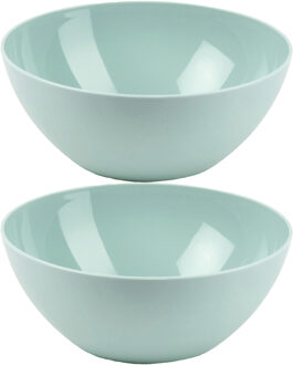 Serveerschaal/saladeschaal - 2x stuks - D20 x H8 cm - kunststof - mintgroen