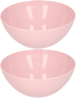 Serveerschaal/saladeschaal - 2x stuks - D20 x H8 cm - kunststof - roze