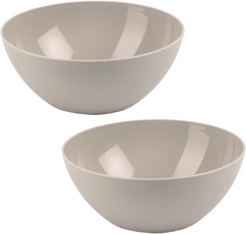 Serveerschaal/saladeschaal - 2x stuks - D20 x H8 cm - kunststof - taupe