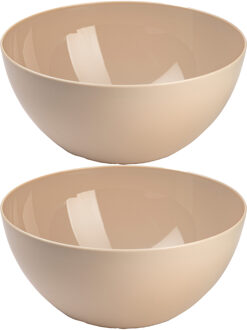 Serveerschaal/saladeschaal - 2x stuks - D23 x H10 cm - kunststof - beige