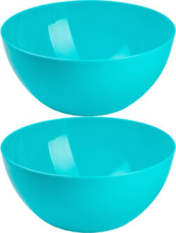 Serveerschaal/saladeschaal - 2x stuks - D23 x H10 cm - kunststof - blauw