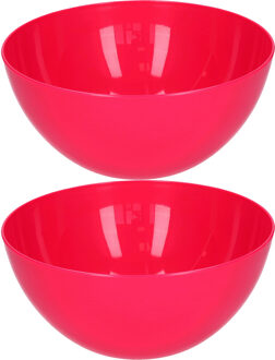 Serveerschaal/saladeschaal - 2x stuks - D23 x H10 cm - kunststof - fuchsia roze