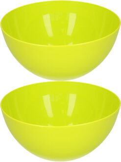 Serveerschaal/saladeschaal - 2x stuks - D23 x H10 cm - kunststof - groen